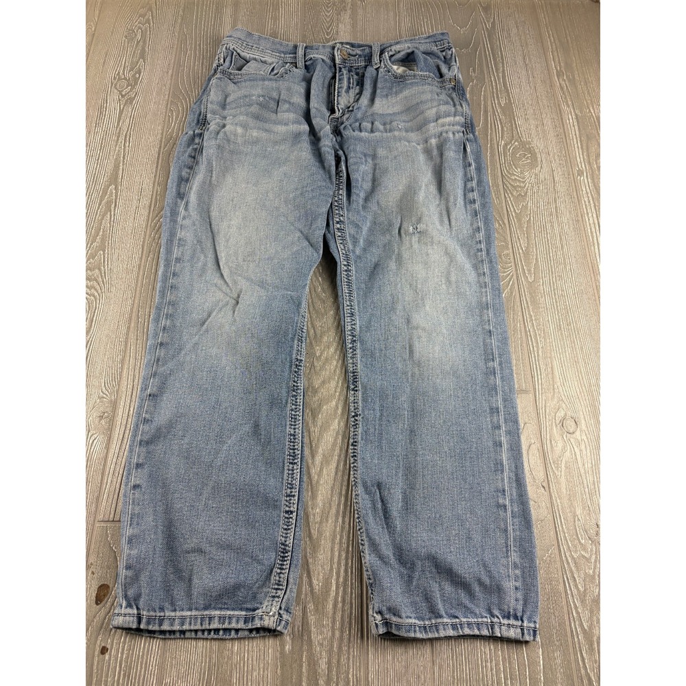 BKE Jake Mens Jeans Medium Wash Straight Leg Denim 34x29 Distressed Buckle